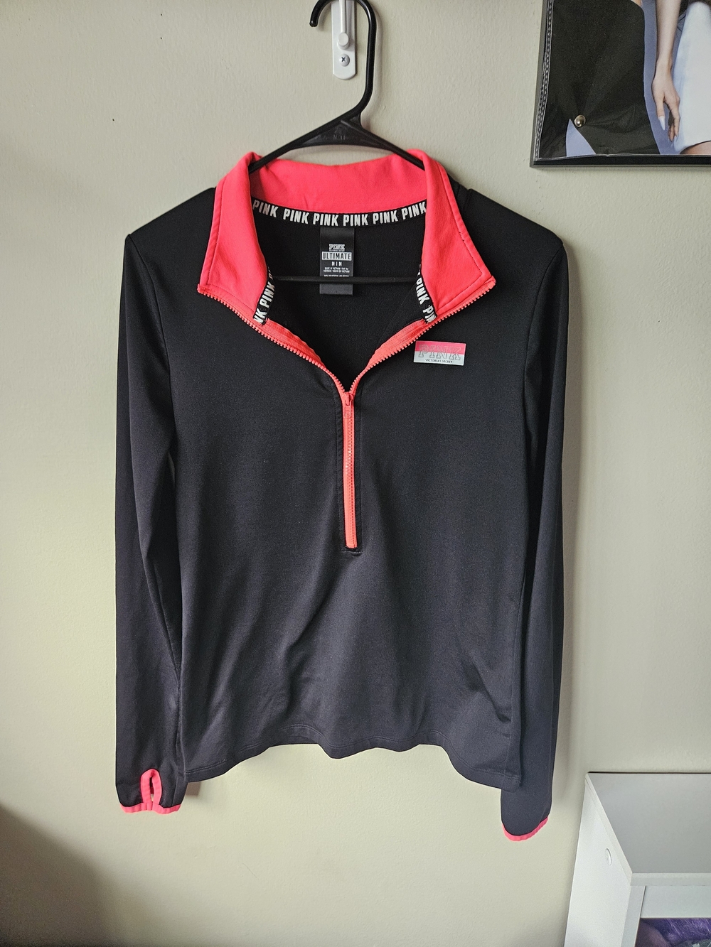 Victoria's Secret PINK Black Pullover Sweater with Hot Pink Trim